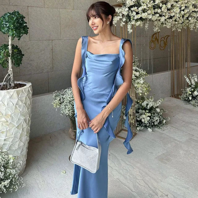 Evening dress for women - Long silk - Square neckline