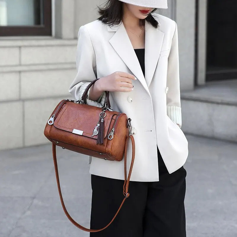 Soft Leather Handbag with Shoulder Strap