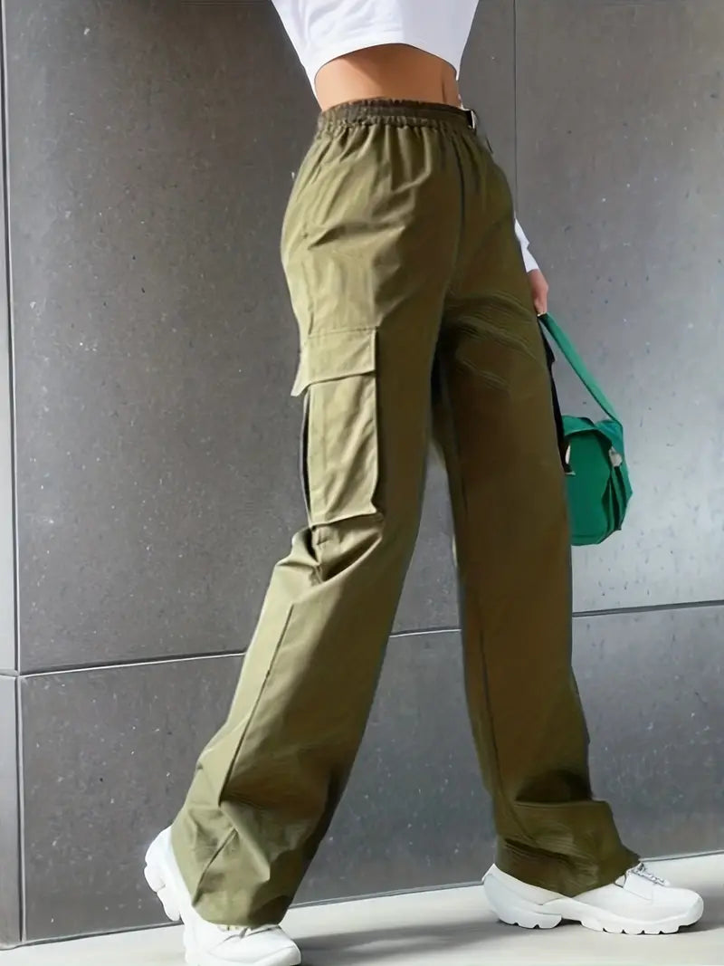 Women's Cargo Pants - Elastic Waist Straight Cut Comfortable