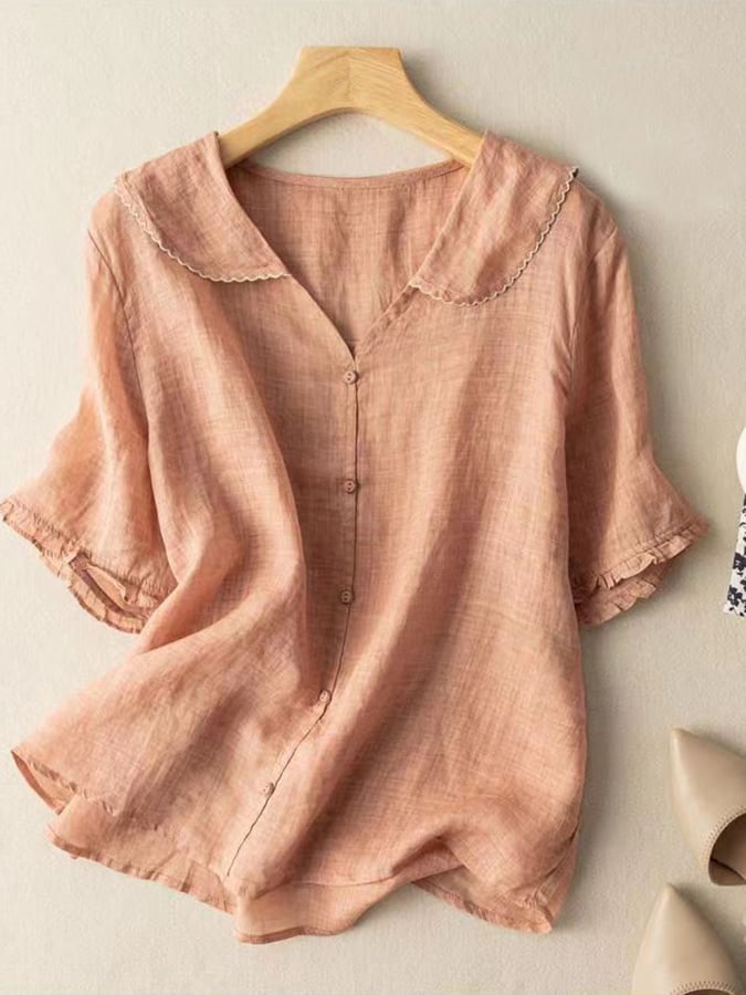 Léa | Soft and elegant cotton-linen blouse with Peter Pan collar