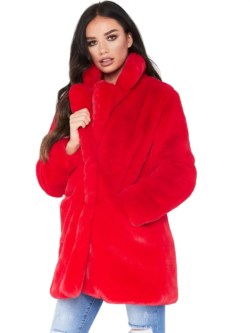 Mid-Length Women's Coat in Faux Fur