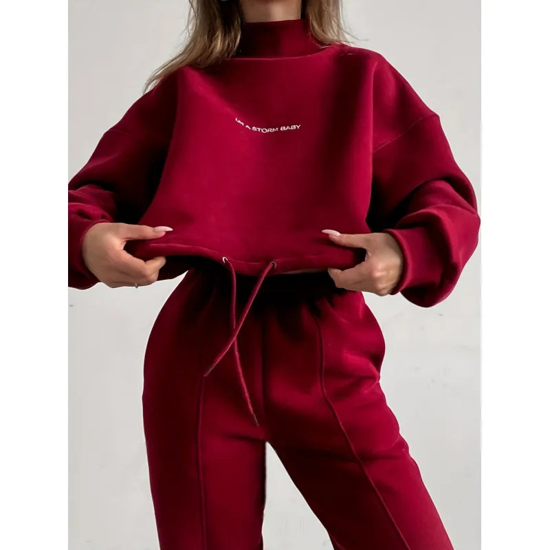 Women's Loungewear Set - Oversized Sweatshirt + Elastic Waist Jogger