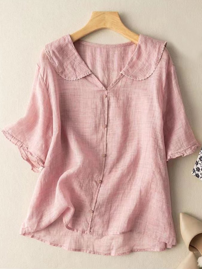 Léa | Soft and elegant cotton-linen blouse with Peter Pan collar