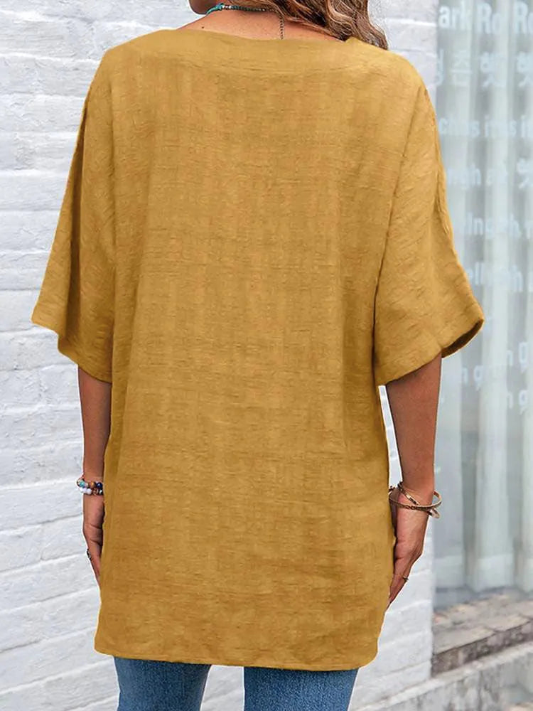 Women's Blouse - V Neck 3/4 Sleeves