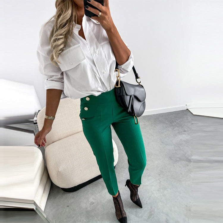 Women's Pants - High Waist Ankle Length