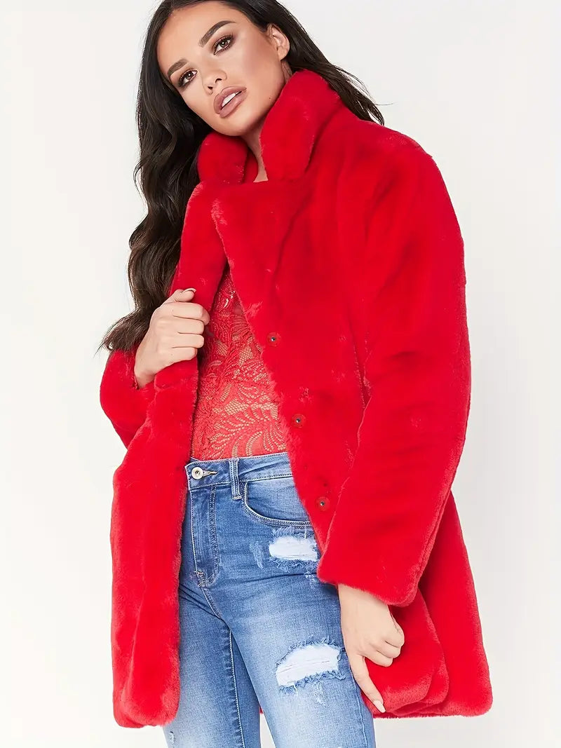 Mid-Length Women's Coat in Faux Fur