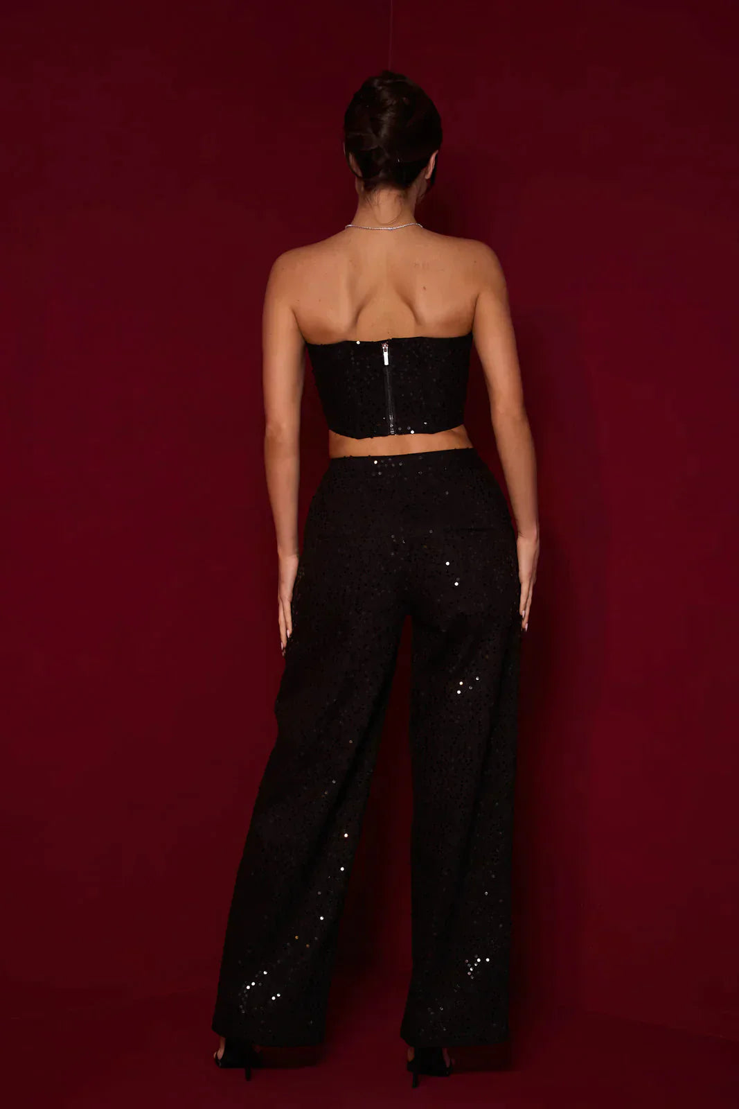 Women's Two-Piece Set - High-Waisted Flared Pants