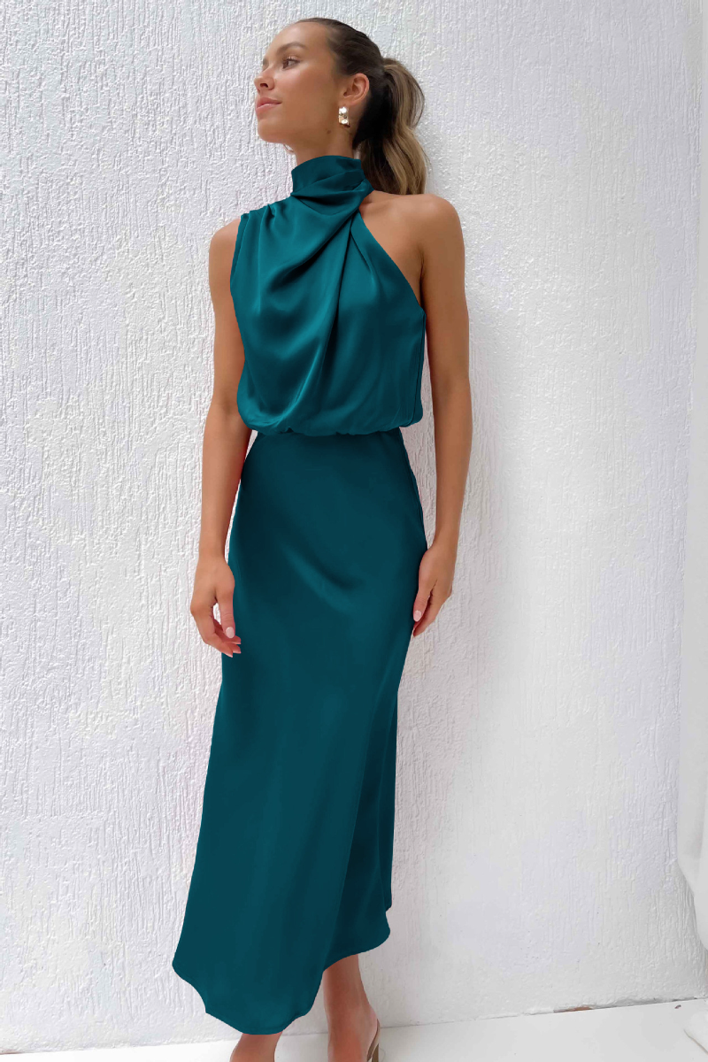 Léa | Elegant Midi Dress with Asymmetrical Neckline