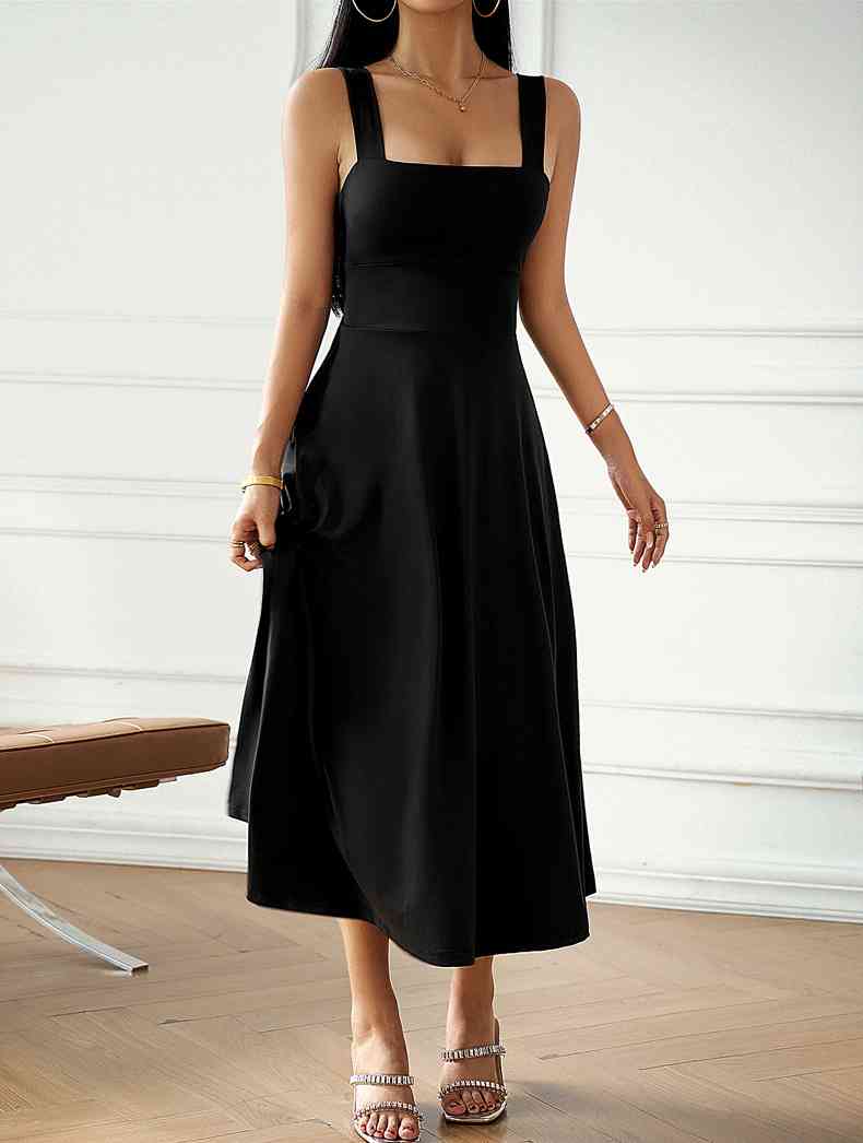 Emma Élégante Robe Midi à Encolure Carrée et Détail Nœud