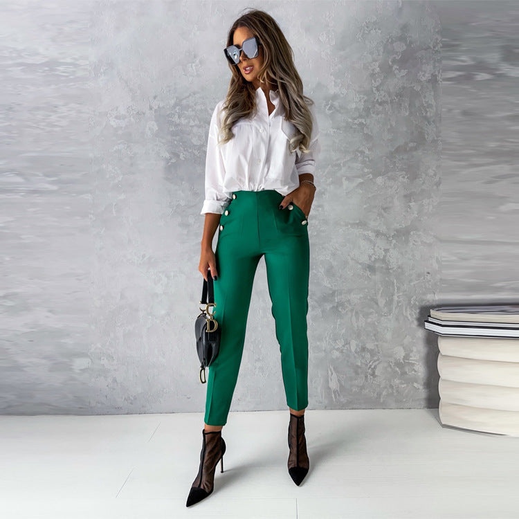 Women's Pants - High Waist Ankle Length