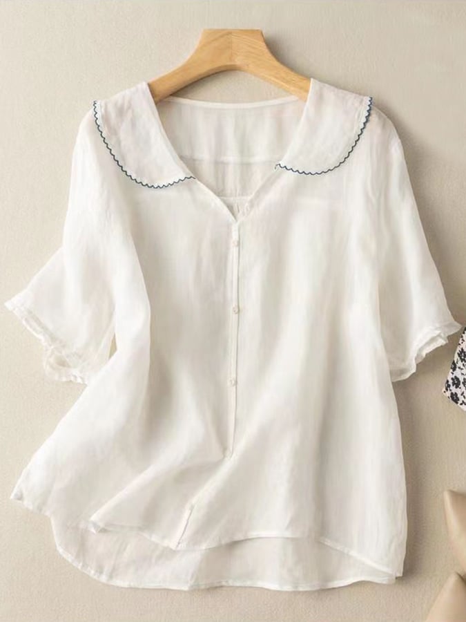 Léa | Soft and elegant cotton-linen blouse with Peter Pan collar