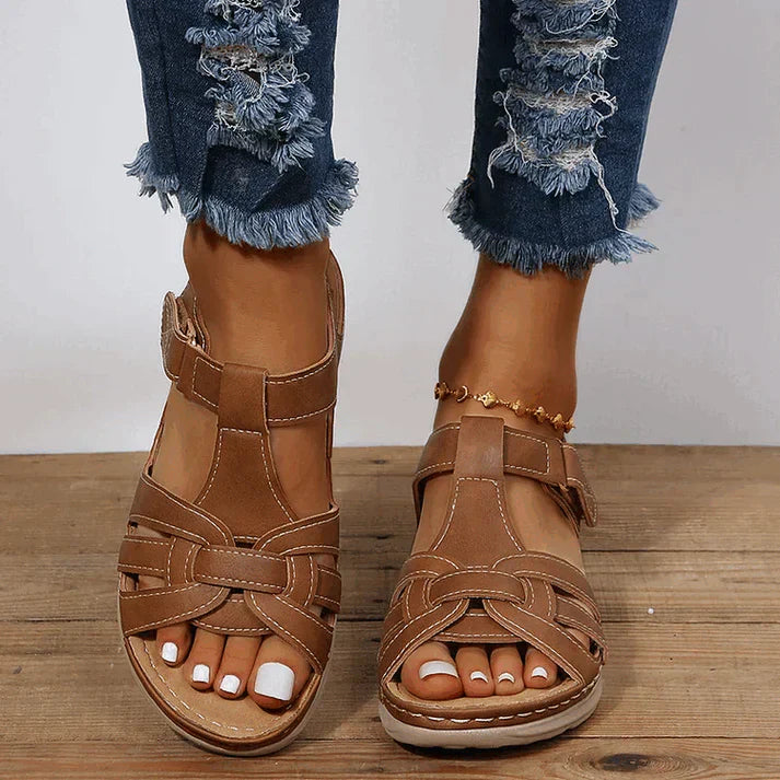 Léa Élégantes Sandales Orthopédiques en Cuir Vintage