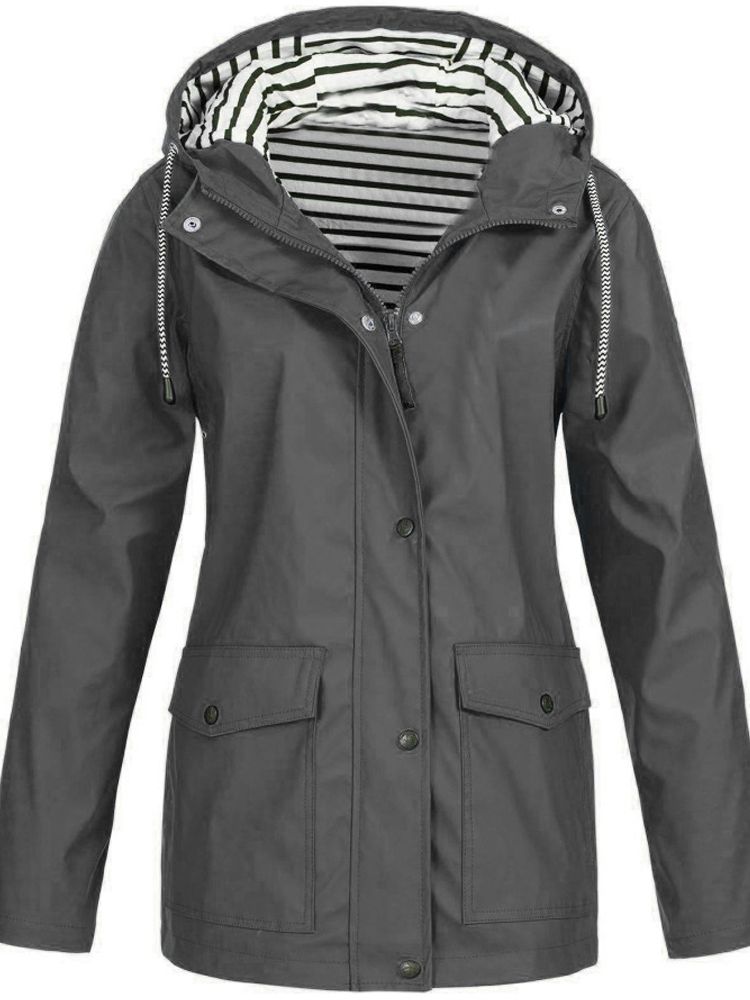 Clara – Elegant waterproof hooded jacket with zipper and snap buttons closure