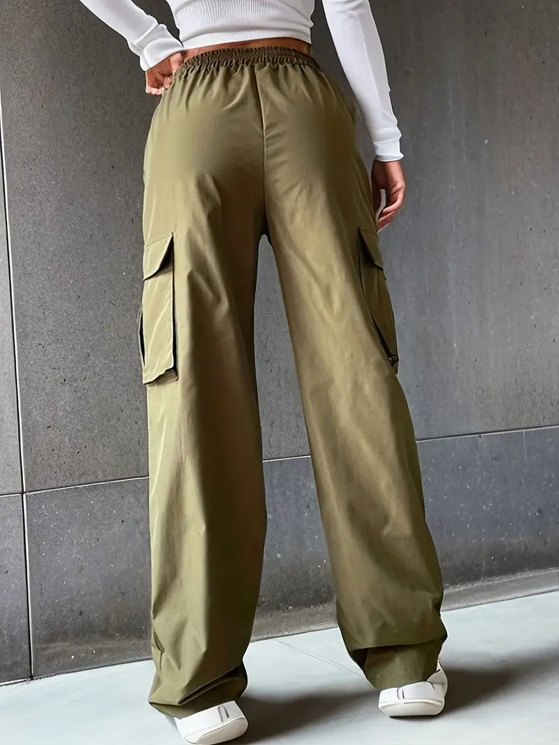 Women's Cargo Pants - Elastic Waist Straight Cut Comfortable