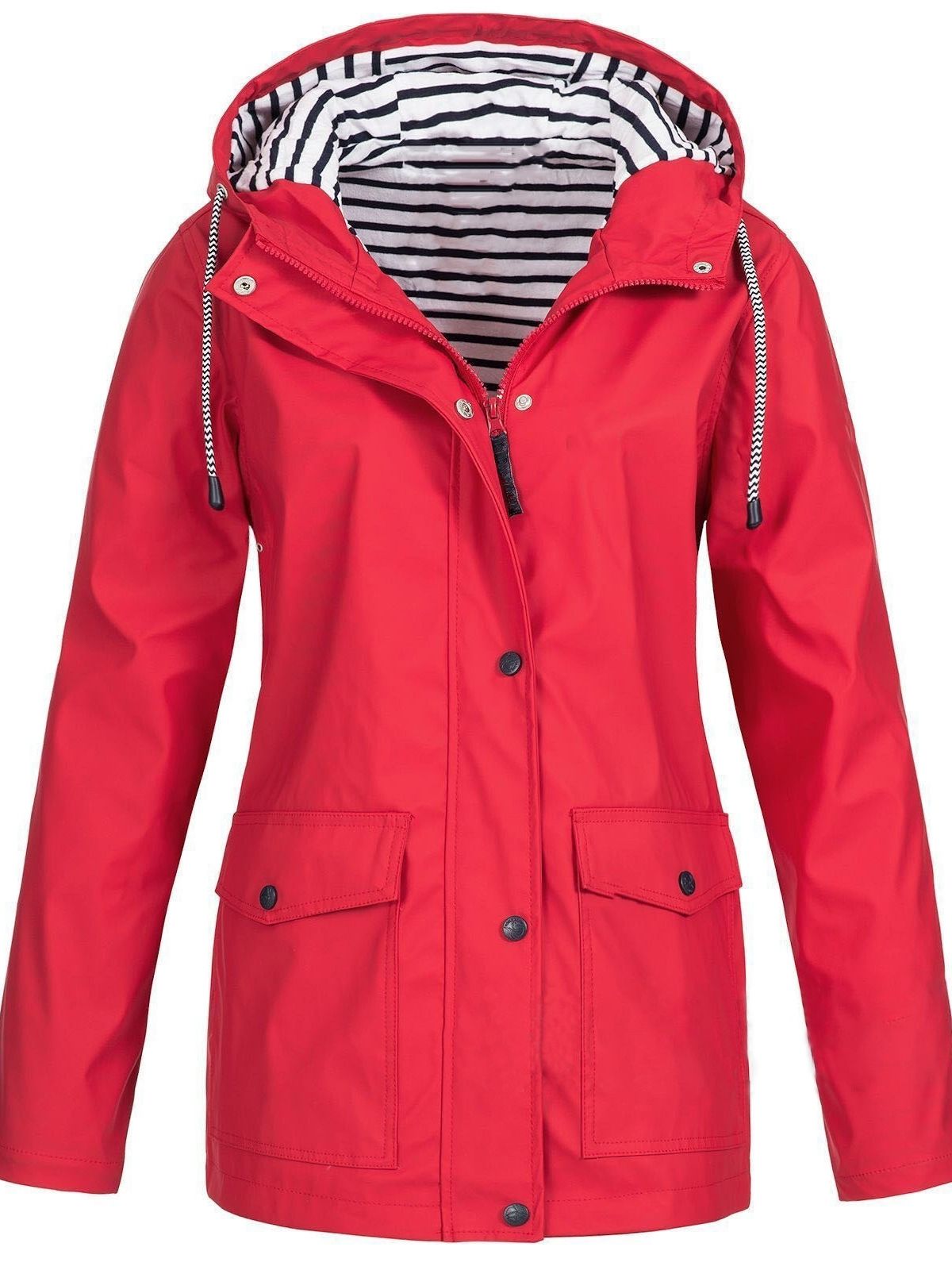 Clara – Elegant waterproof hooded jacket with zipper and snap buttons closure