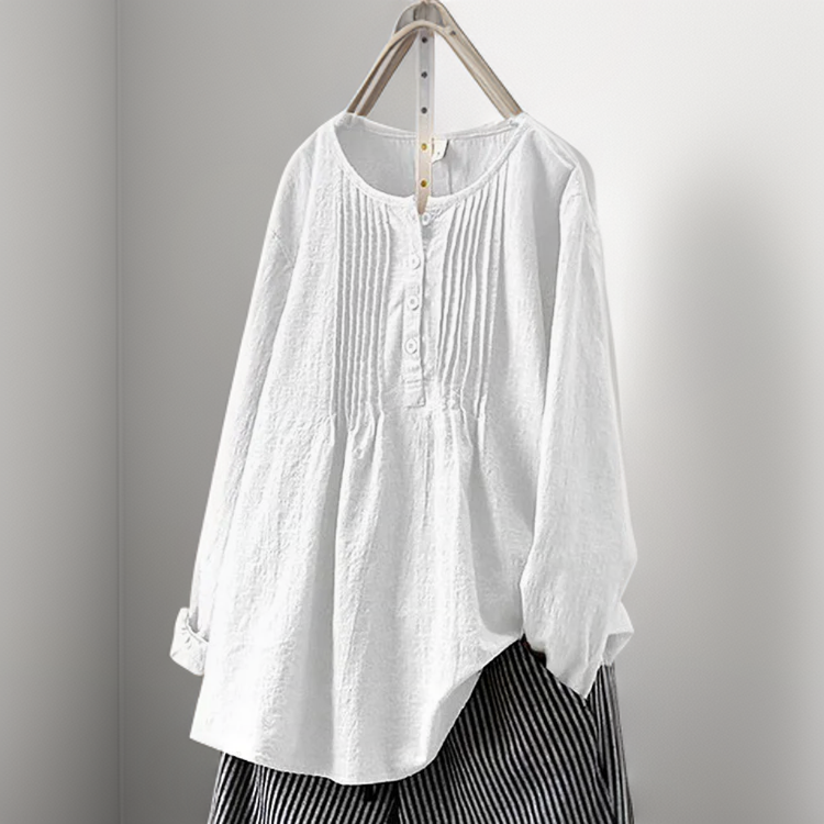 Women's Blouse - Long Sleeves Round Neck Buttoned