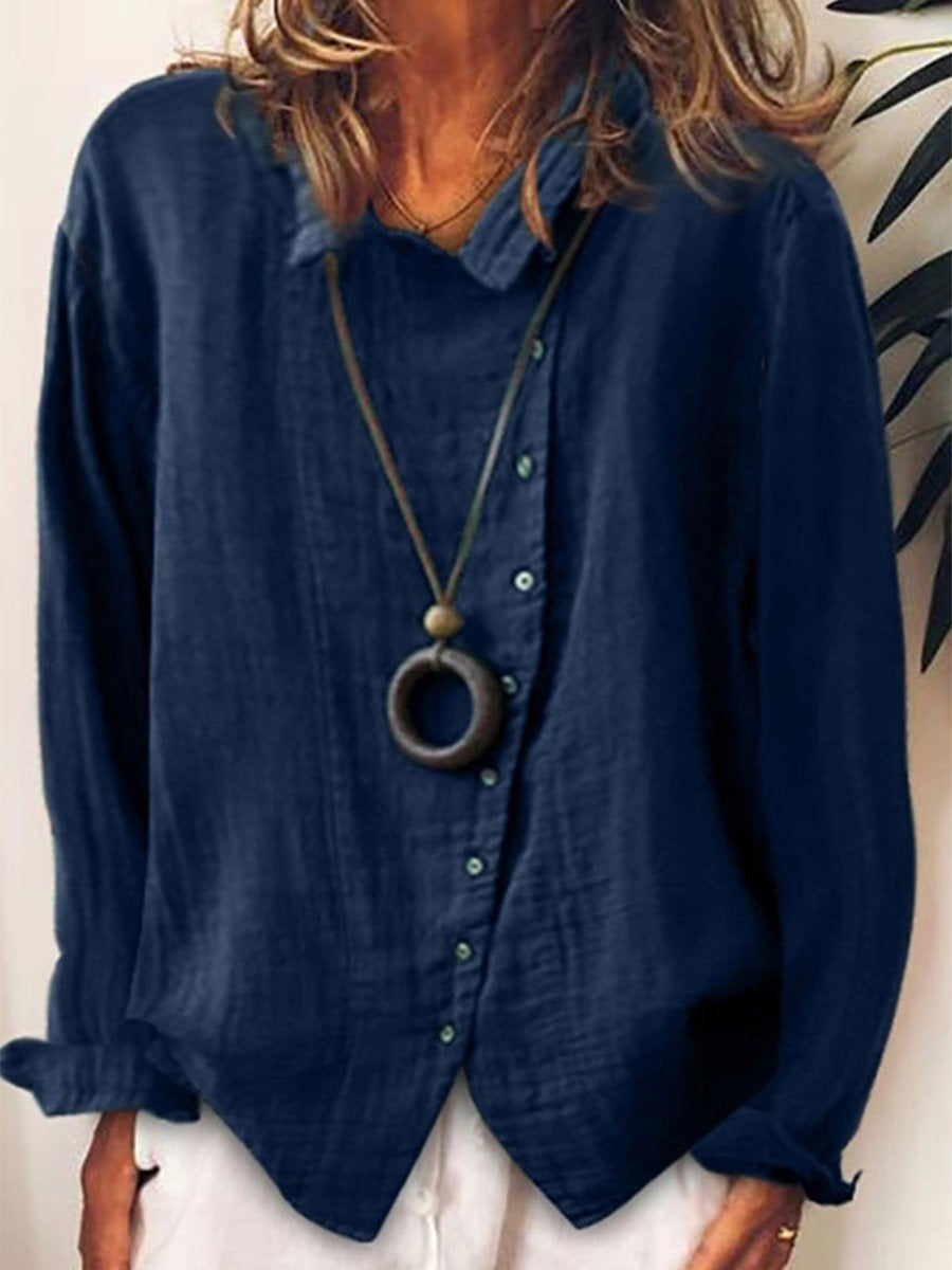 Emma Elegant Long Blouse in Breathable Cotton and Linen