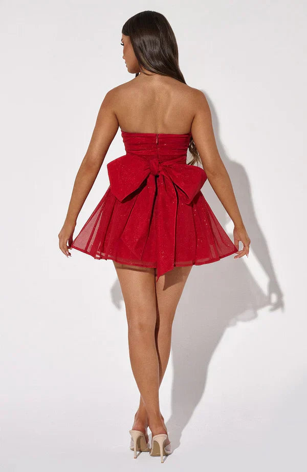 Mini Dress for Women - Strapless Flared Cut