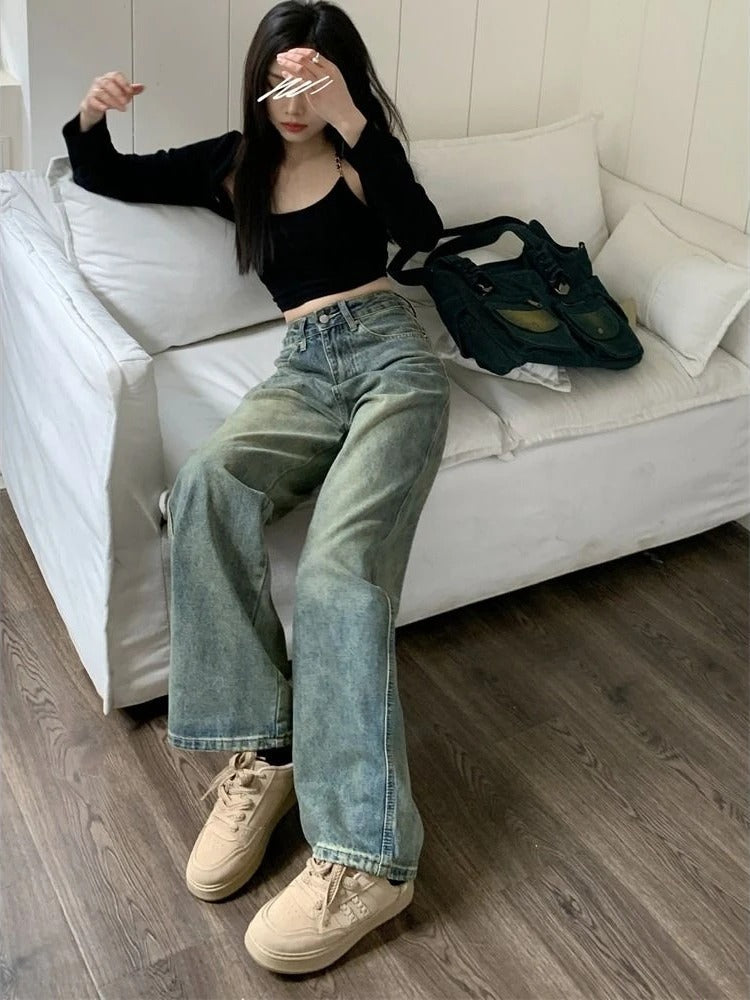 Jean Taille Haute Femme - Style Vintage Denim Confortable