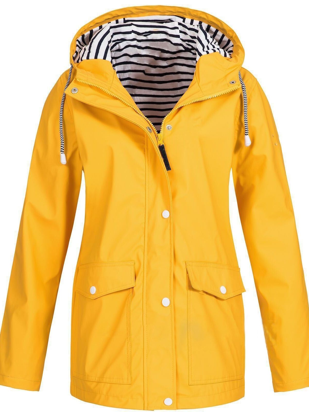 Clara – Elegant waterproof hooded jacket with zipper and snap buttons closure