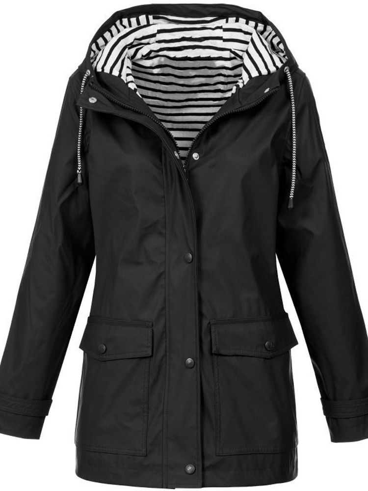 Clara – Elegant waterproof hooded jacket with zipper and snap buttons closure