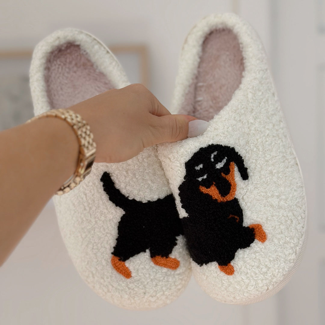 Léna Soft Indoor Cotton Printed Dachshund Mules