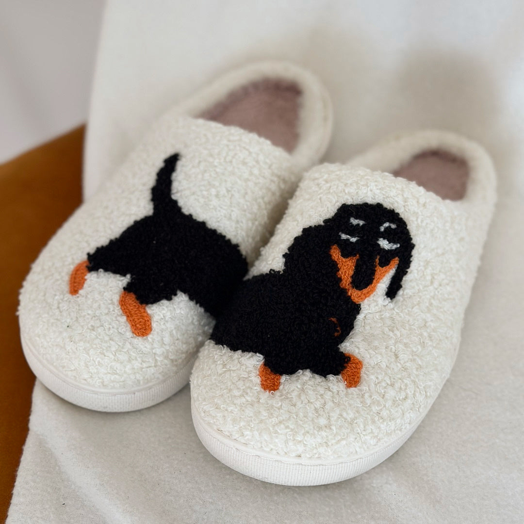 Léna Soft Indoor Cotton Printed Dachshund Mules