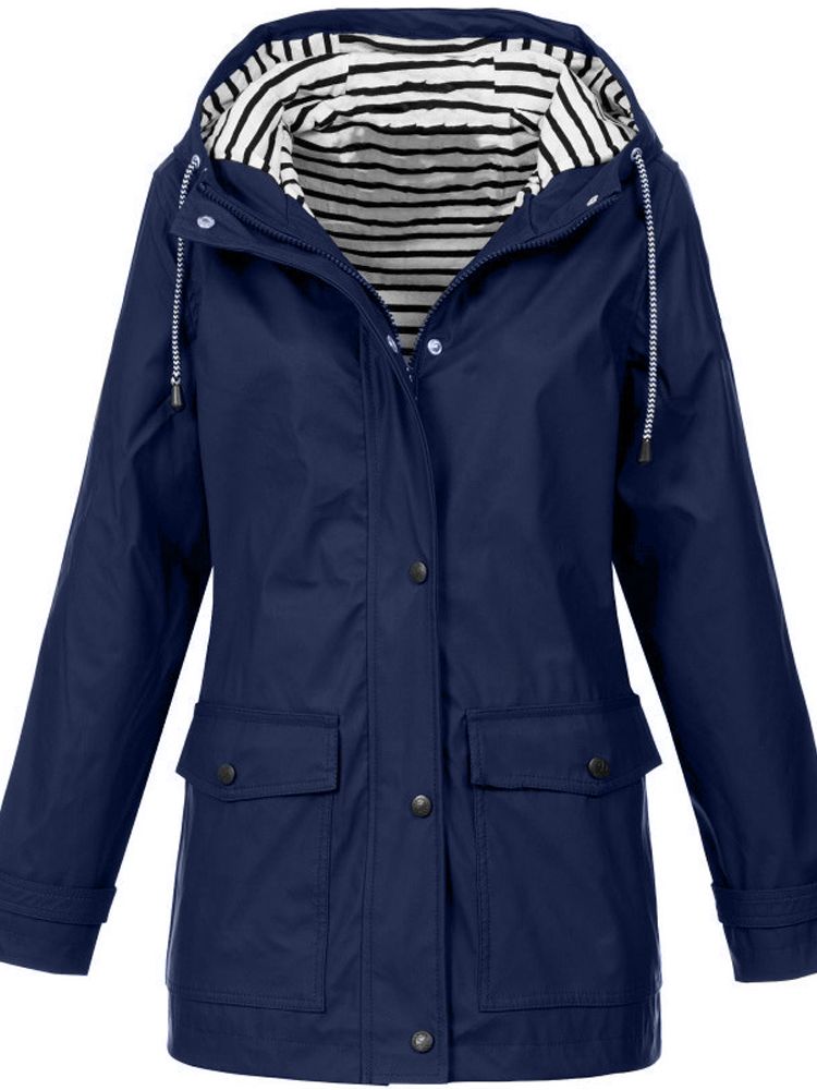 Clara – Elegant waterproof hooded jacket with zipper and snap buttons closure