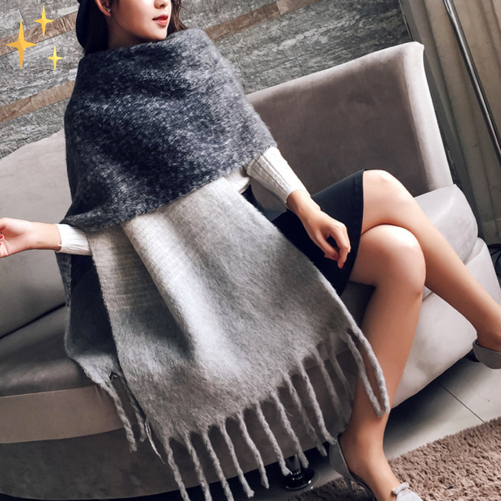 Emma Soft Cashmere Scarf with Plaid and Fringes