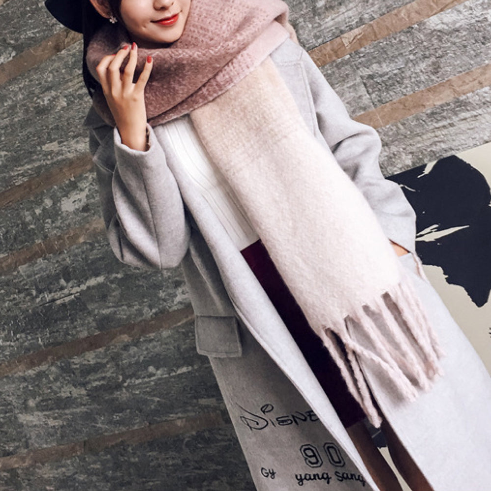 Emma Soft Cashmere Scarf with Plaid and Fringes