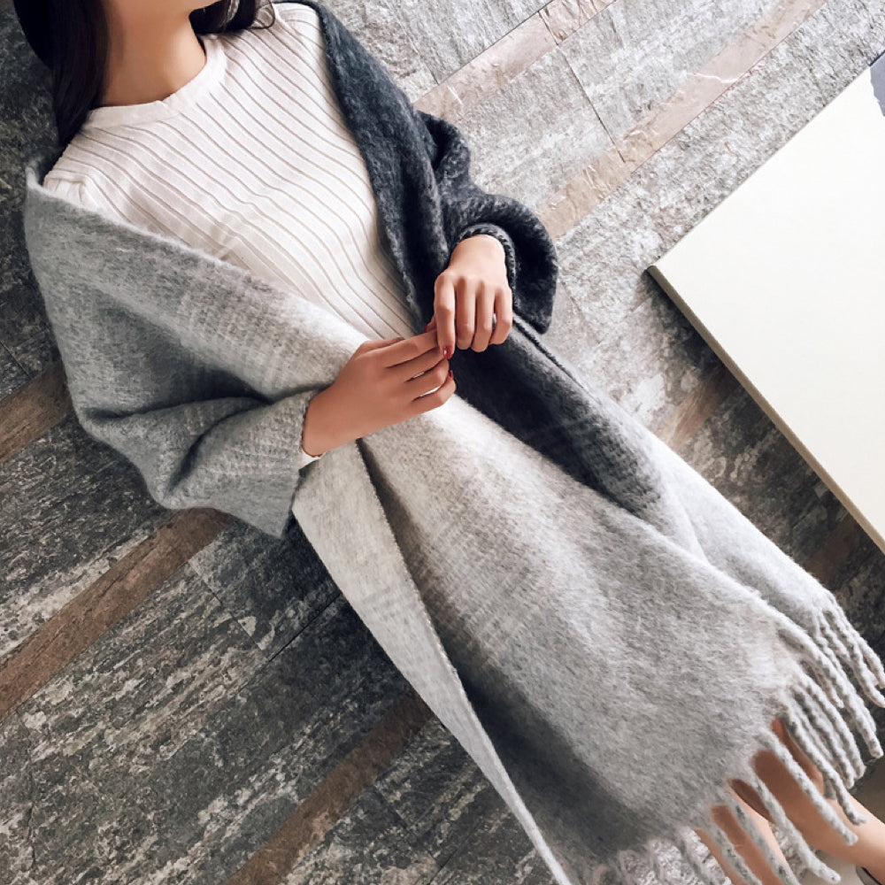 Emma Soft Cashmere Scarf with Plaid and Fringes