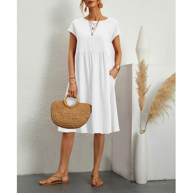 Robe Femme - Coupe Évasée - Taille Empire - Manches Courtes