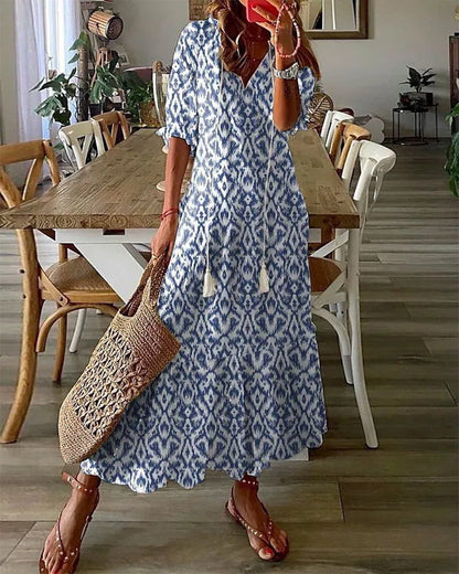 Robe Longue Femme - Coupe Ample - Encolure V avec Liens