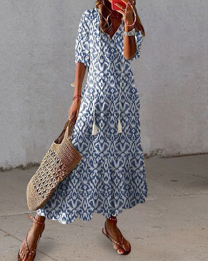 Robe Longue Femme - Coupe Ample - Encolure V avec Liens