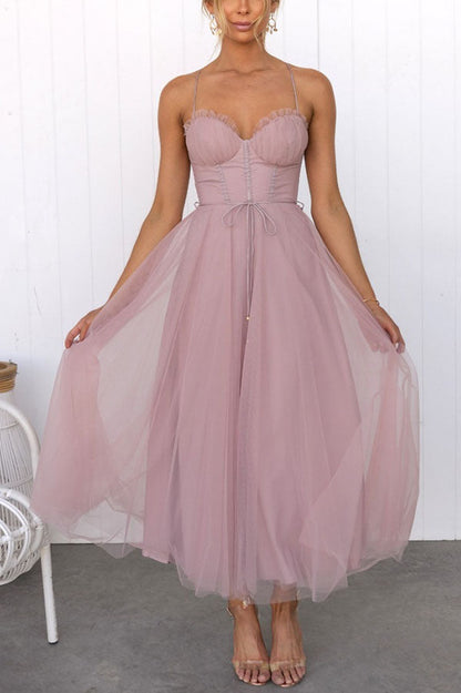 Robe Femme - Taille Cintrée - Jupe Midi Évasée Fluide