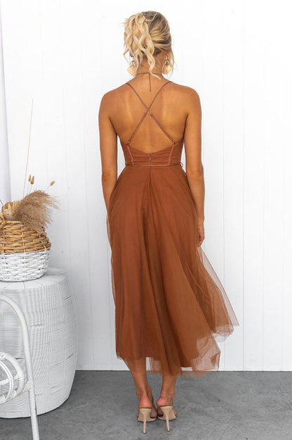 Robe Femme - Taille Cintrée - Jupe Midi Évasée Fluide