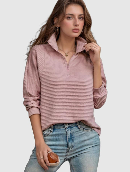 Emma – Soft ribbed zip collar sweater