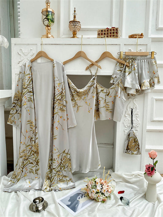 Léa Élégante Pyjama Set en Satin (4 pièces)