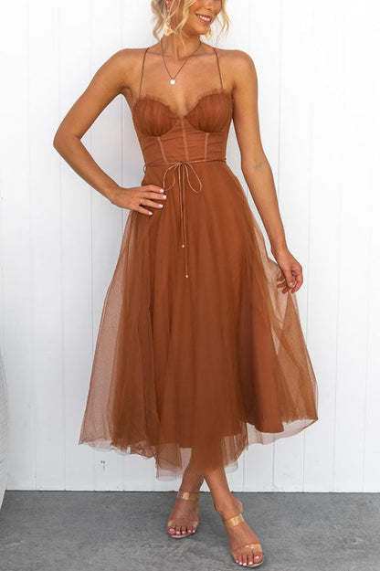 Robe Femme - Taille Cintrée - Jupe Midi Évasée Fluide