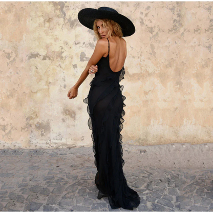 Robe Longue Femme -  Volants Élégants Fluides