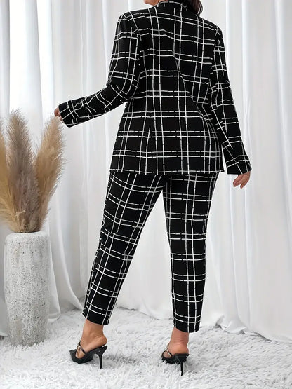 Tailleur Femme - Veste Cintrée à Revers Notch Pantalon Carreaux