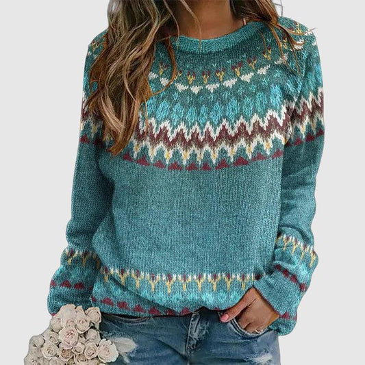 Léa – Soft sweater with colorful geometric pattern