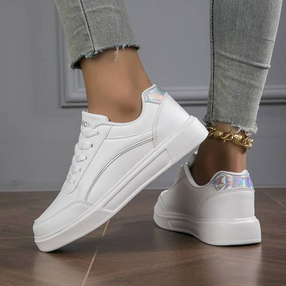Sophie Sneakers Luxury in White PU Leather with Gold or Silver Accents