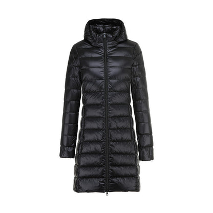 Sophie elegant long down jacket with removable hood