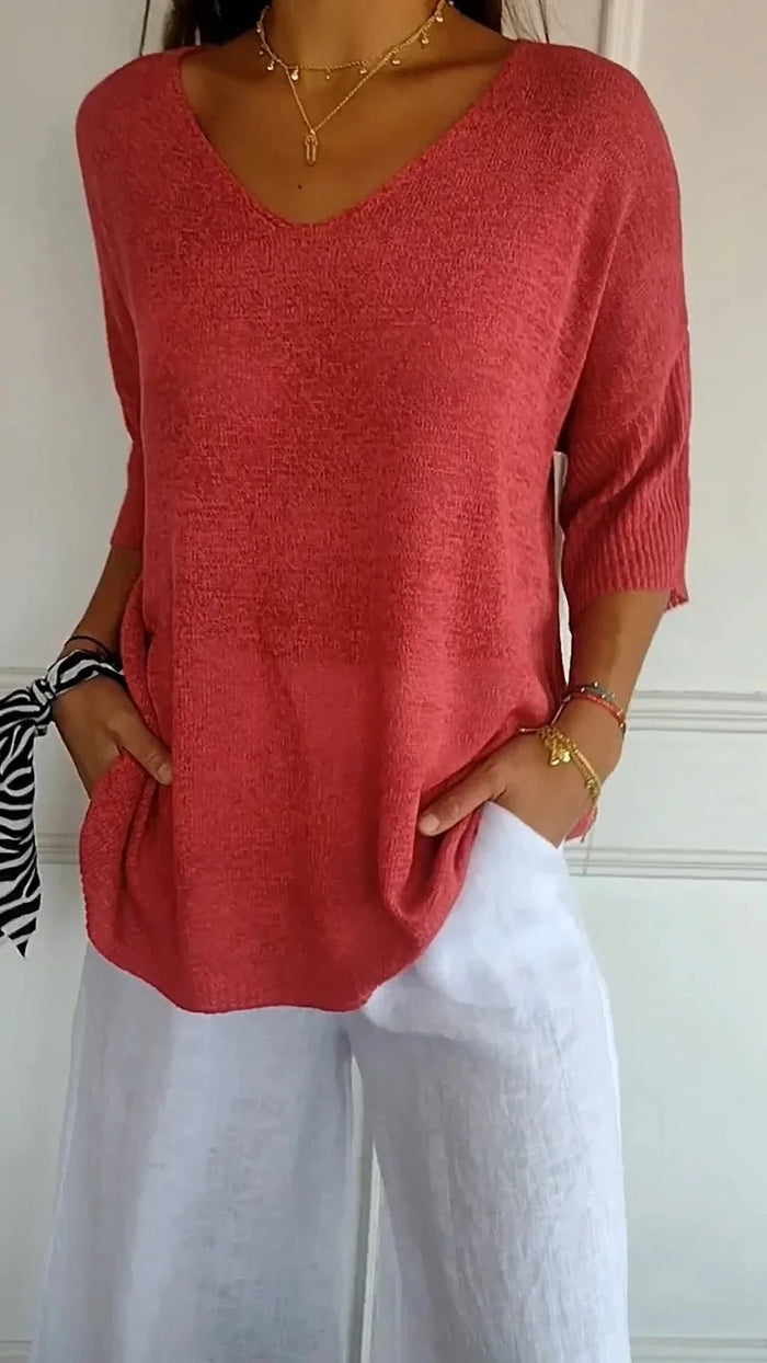Emma – Blouse élégante et fluide à col en V