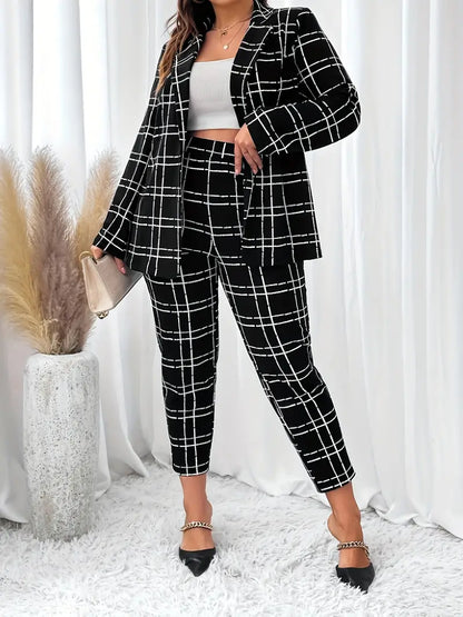 Tailleur Femme - Veste Cintrée à Revers Notch Pantalon Carreaux