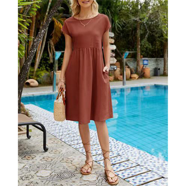 Robe Femme - Coupe Évasée - Taille Empire - Manches Courtes