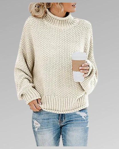 Emma – Elegant thick knit sweater with turtleneck and balloon sleeves