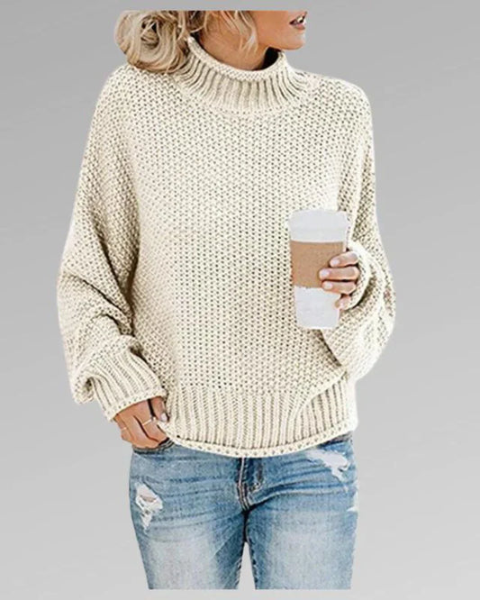 Emma – Elegant thick knit sweater with turtleneck and balloon sleeves