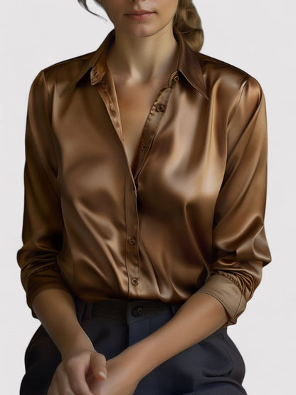 Elegant Emma Long Sleeve Fluid Satin Blouse